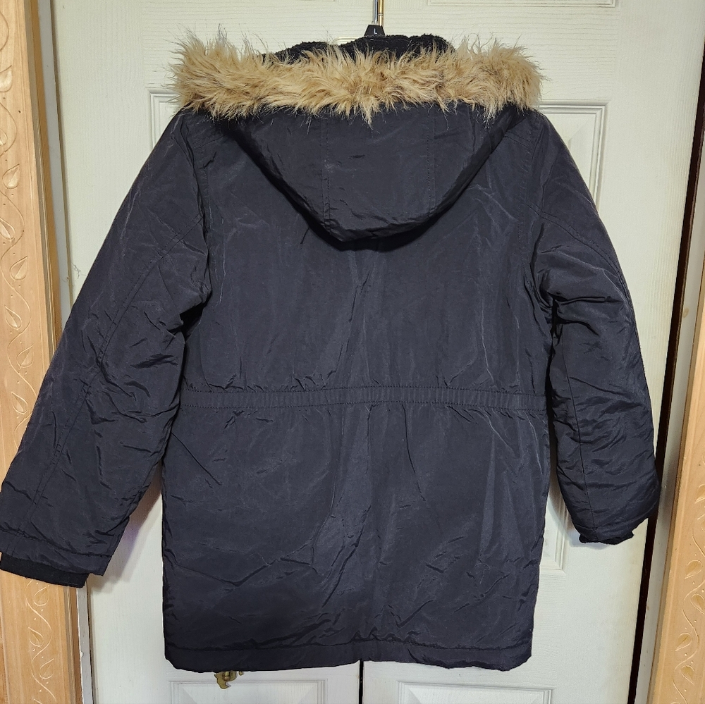 Boys Black Puffer Jacket with Faux Fur Hood - Picture 10 of 12